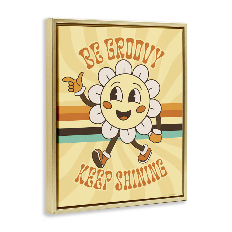 «Be Groovy Keep Shining», art mural encadré flottant par Reinders, Cadre flottant métallique doré, H 21 po x l 17 po