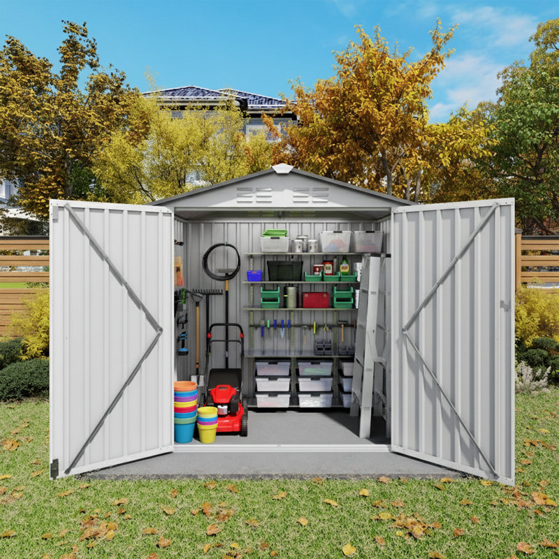 6' W× 3.6'D Metal Storage Shed - Lockable, Peaked Roof & Window - Outdoor Tool Storage, White/Gray