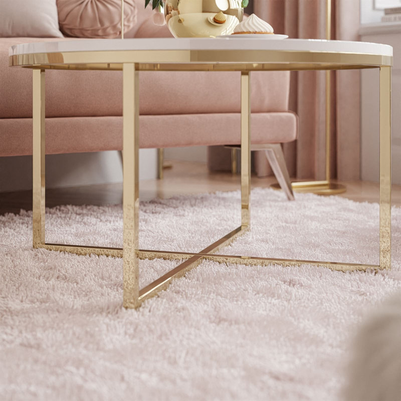 Elona Cross Legs Coffee Table, High Gloss White, Gold