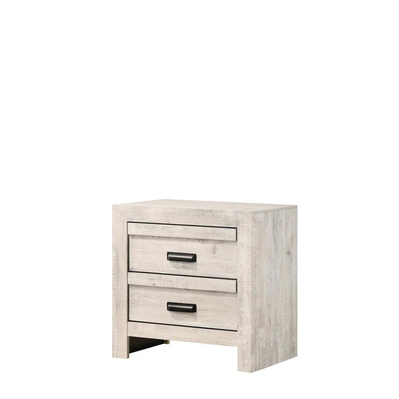 Table de chevet beige rustique - 2 tiroirs de rangement
