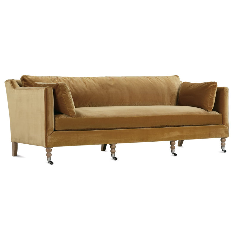 Madeline Sofa, Washed Oak, Brass, 34"H x 90"W x 40"D
