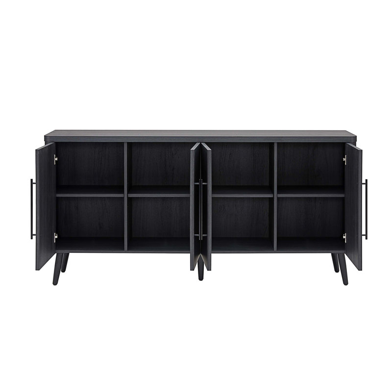 Buffet de style Mid-Century 65 po avec 8 tablettes réglables gris anthracite Jodie, Gris anthracite