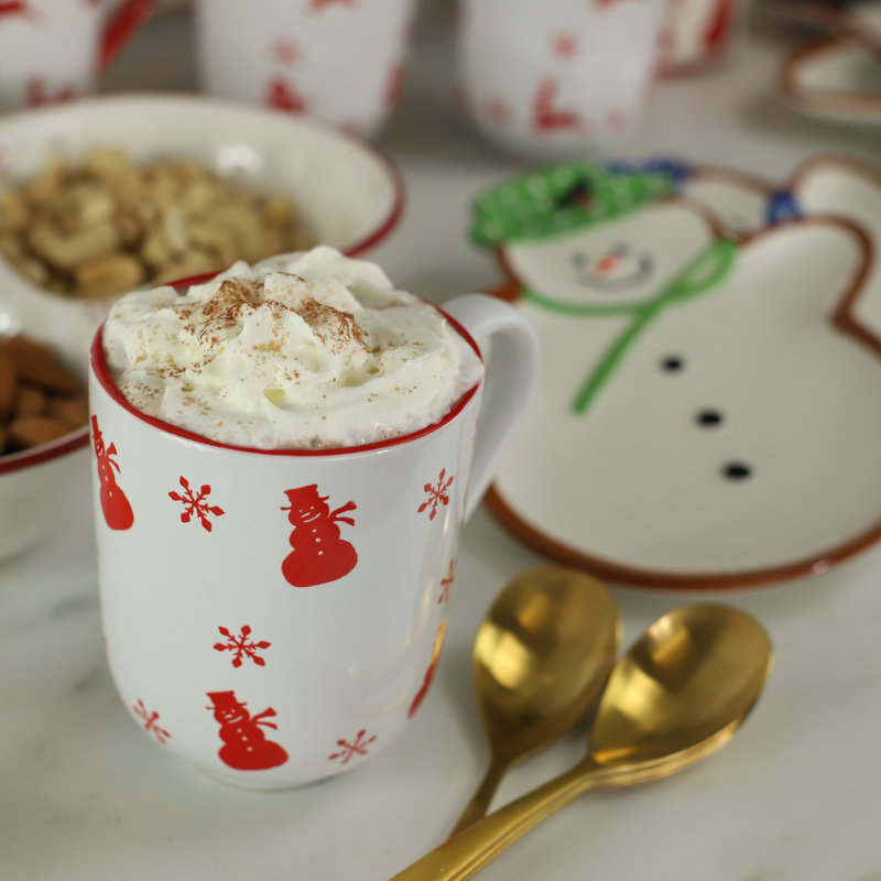 Winterfest Ceramic 12oz Christmas Mugs Set of 4, Red and White