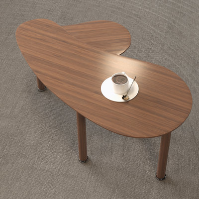 Table basse rotative contemporaine avec pieds en bois d'hévéa massif, table basse rotative à 360 degrés avec finition en noyer de table en placage de grain de bois pour le salon, la chambre à coucher