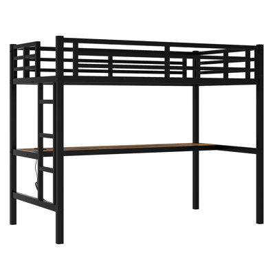 Metal Twin XL Size Loft Bed with Power Outlet and LED Lighted, Space-Saving, Noise Reduced, Black by Ivy Bronx