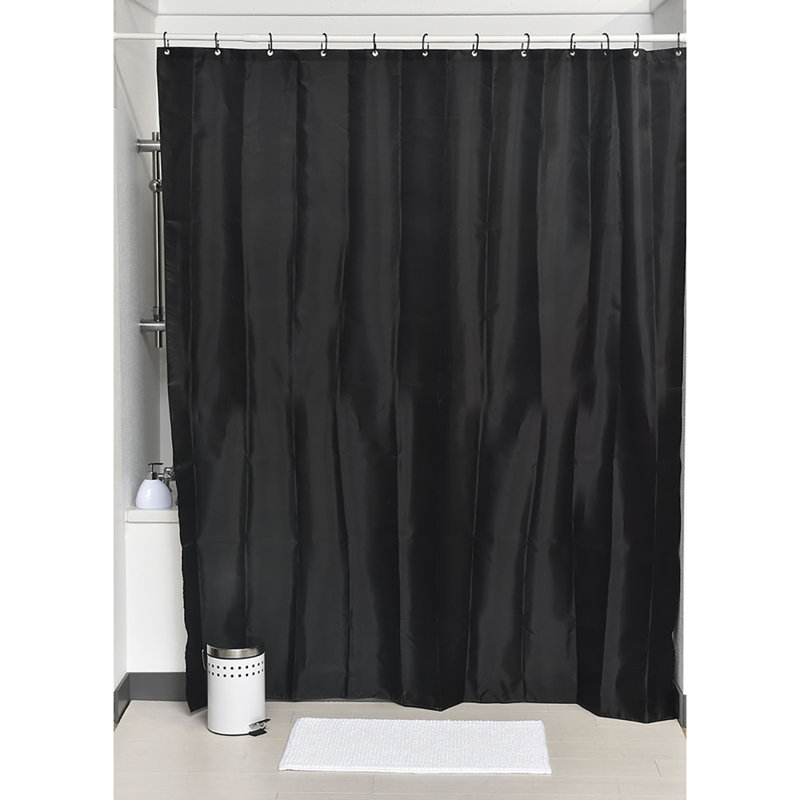 Rideau de douche en polyester de couleur unie avec crochets assortis, Noir