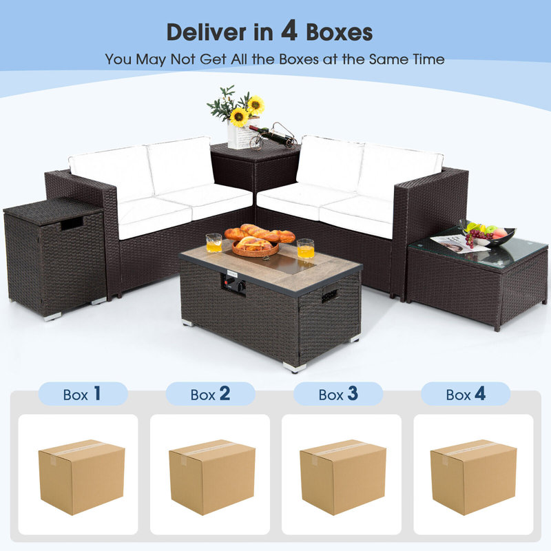 Ensemble de canapé modulaire en rotin pour l'extérieur avec table de rangement 6 pièces Latitude Run®, Sarcelle