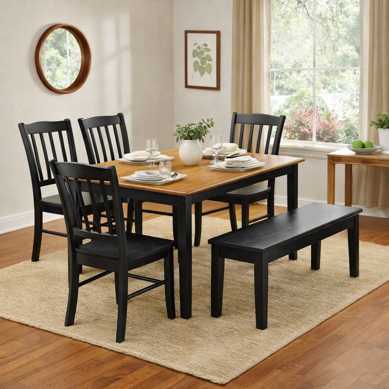 Weldy 6 - Person Dining Set, Oak/Black Chair