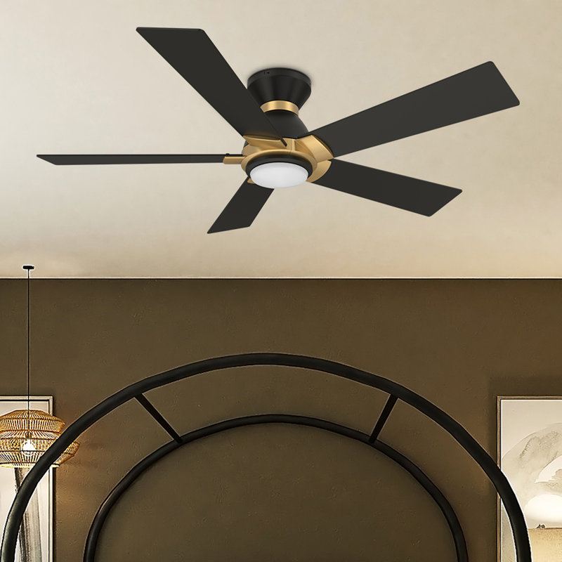 Ventilateur de plafond encastré à 5 pales 52 po avec éclairage Alceu, Black/Golde blade bracket, 52 po