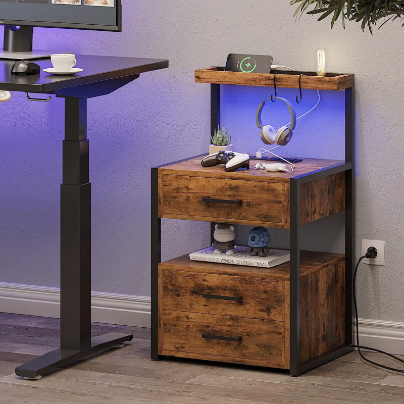 Binita 3 - Drawer Nightstand, Brown/Black