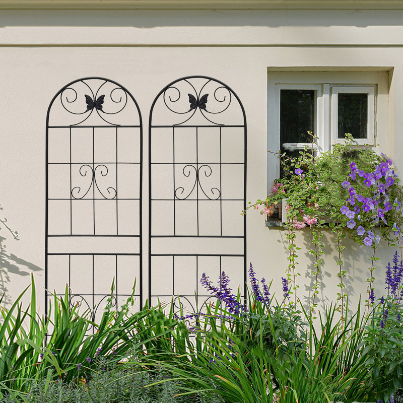 Ensemble de 2 treillis de jardin en métal antirouille de 19,7 po pour plantes grimpantes support de fleurs extérieur noir