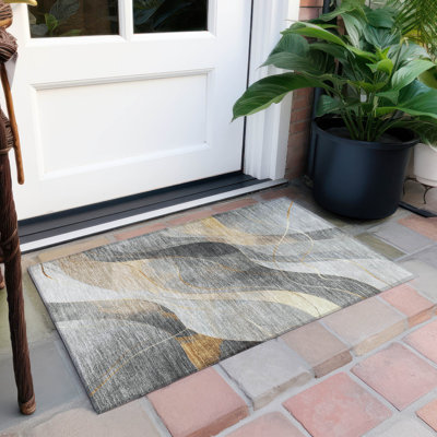 Tapis intérieur / extérieur gris lavable à la machine 8 pi x 10 pi ACN1668