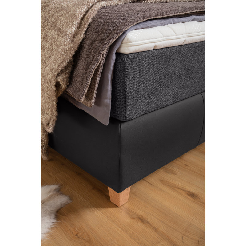 Boxspring Bed Loana with Topper, H3 - from approx. 80kg, Black, 140 x 200cm