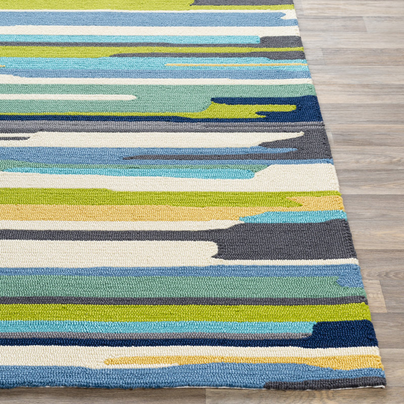 Tapis intérieur / extérieur vert / jaune / mauve rayé à la main Dixfield, Rectangle 3 pi x 5 pi