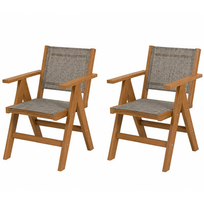 Ensemble de 2 chaises de salle à manger d'extérieur en PEHD avec dossier et siège en textilène, teck
