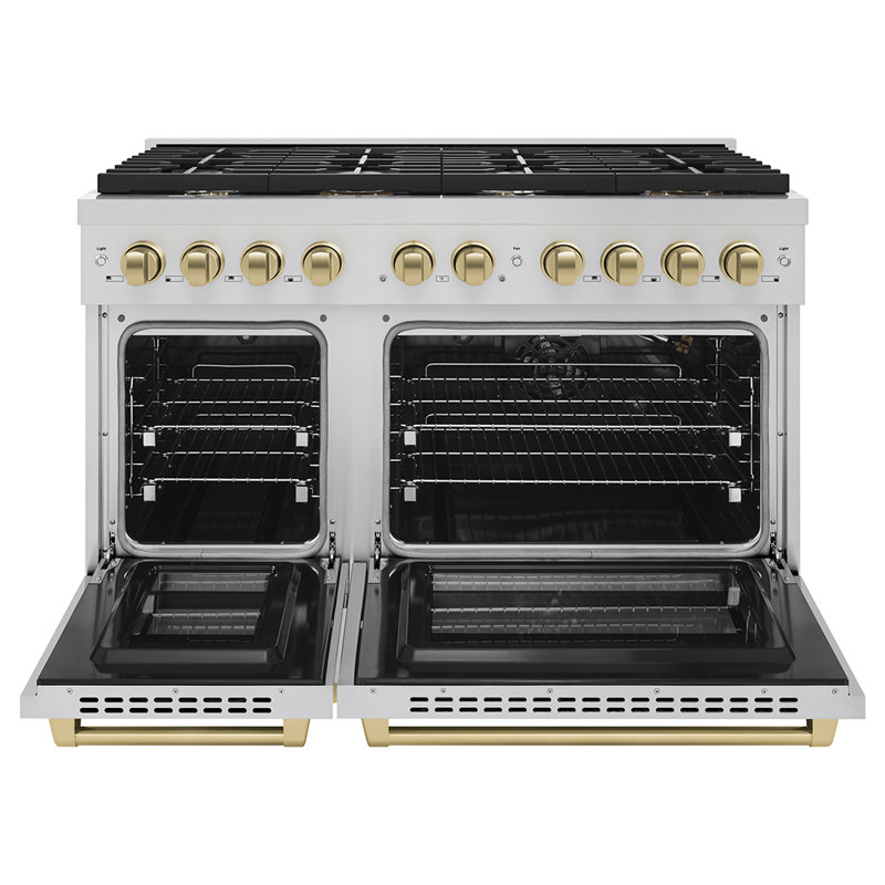 Cuisinière à gaz ZLINE Autograph Edition de 48 po avec 8 brûleurs ZLINE, Gaz naturel, Gris / bronze champagne