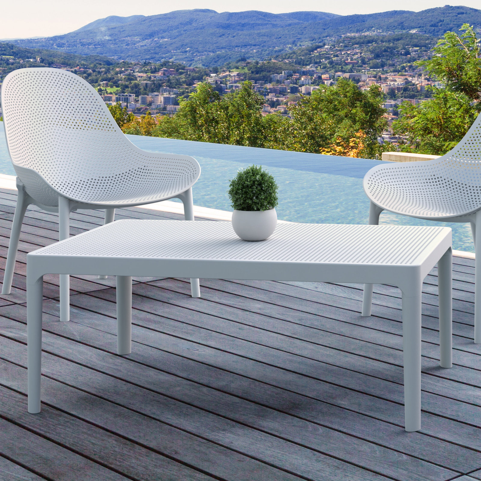 Farrah 23.6'' Plastic / Acrylic Outdoor Coffee Table, White, 23.6"W x 15.7"H x 39.4"L