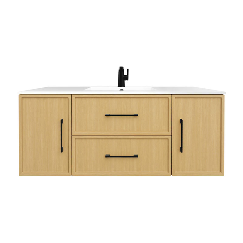 Meuble-lavabo mural simple 48 po avec plateau en marbre de culture et lavabo intégré Cassidy, Natura, Noir, 48"