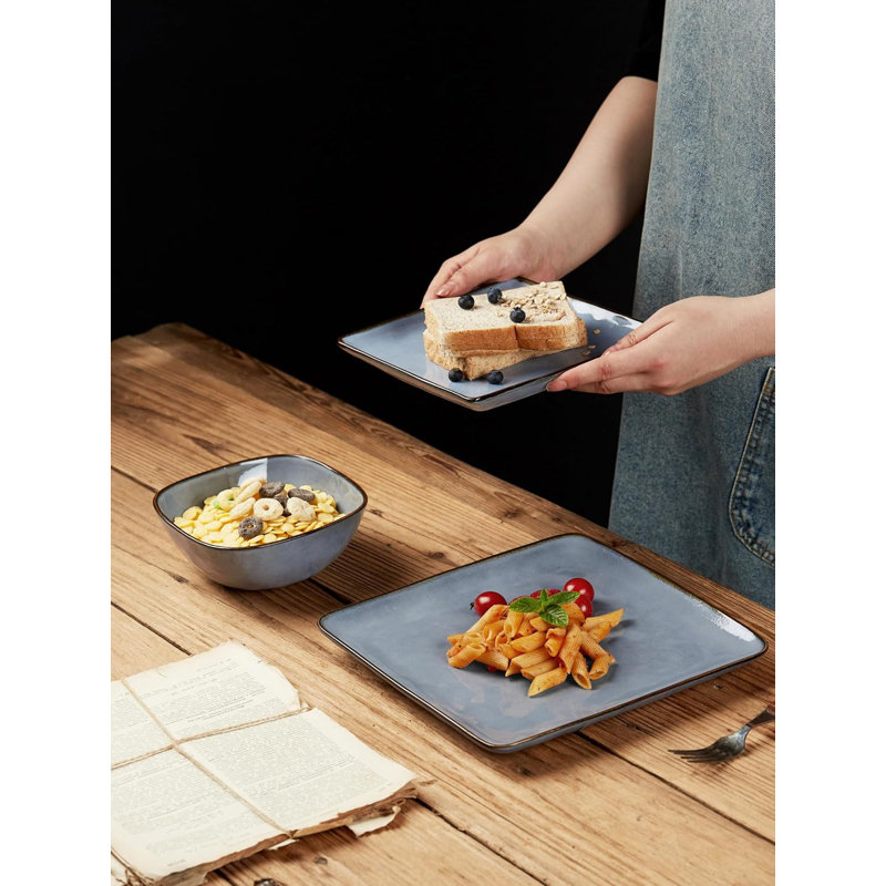12 Piece Stoneware Dinnerware Set - Service for 4, Blue