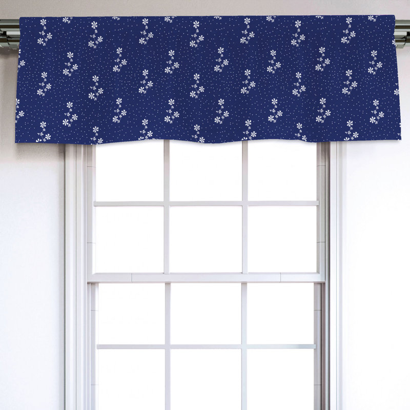 Navy and White Floral Satin Rod Pocket Valance