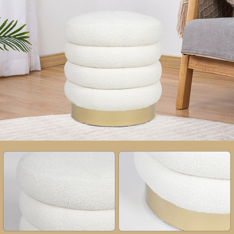 Mithusa Upholstered Ottoman, White 100% Polyester