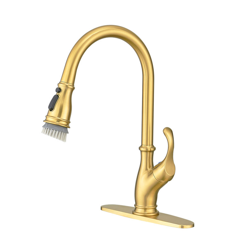 Robinet de cuisine avec douchette extractible à poignée simple à 1 trou