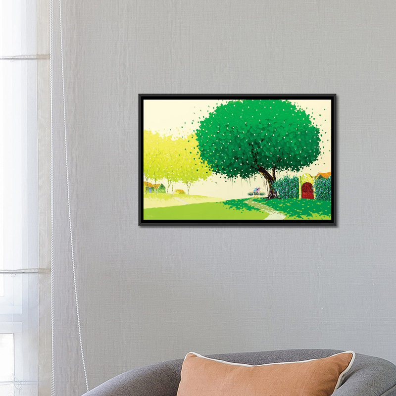 « summer landscape », impression sur toile tendue, H 18 po x l 26 po x P 1,5 po, Toile avec cadre noir, Pas de tapis