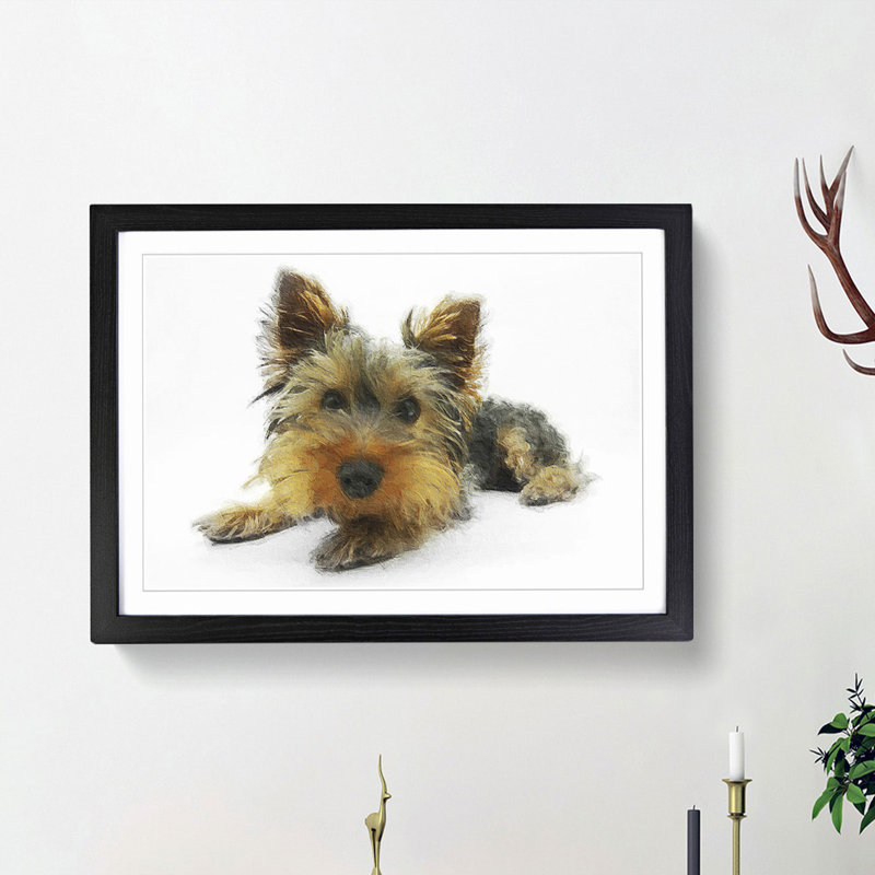Yorkshire Terrier Dog - Picture Frame Graphic Art Print, 27cm H x 36cm W x 2cm D, Black Framed