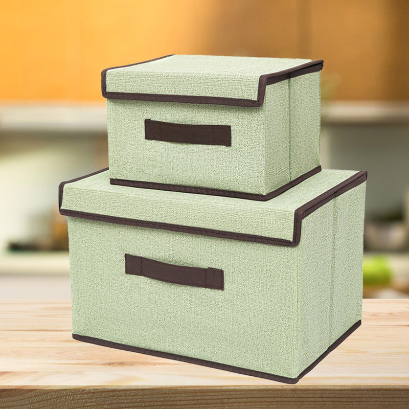 Boîte de rangement pliable avec couvercle 2 pièces (grandes et petites) Boîte de rangement en tissu avec couvercle, boîte de rangement pour garde-robe, rangement de bureau, rangement de jouets