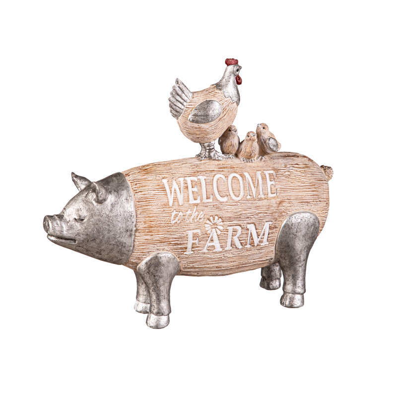 Chicken Standing on Pig Resin Table Décor, 9"