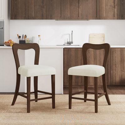 Ensemble de 2 tabourets de comptoir sans accoudoirs (noyer + beige)