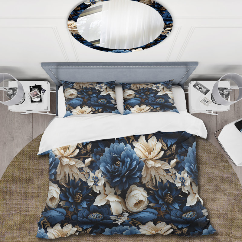 Ensemble de housse de couette Cobalt Foliage Victorian, Housse de couette pour grand lit et 2 taies décor