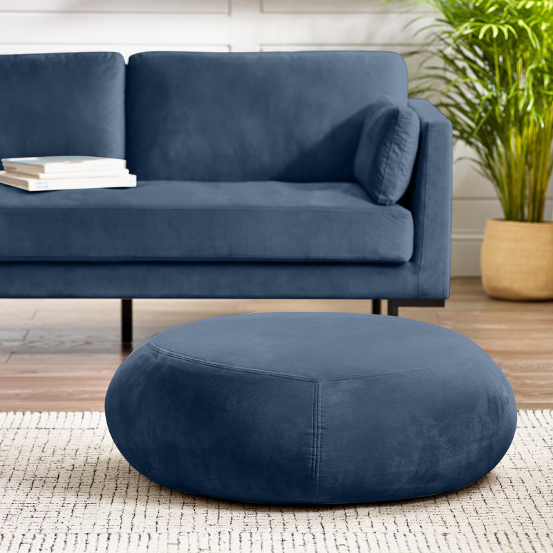 Puchta Luxury Velvet Extra Large Footstool - Simple Flat Top Cushion Pouffe with Hidden Feet, Blue