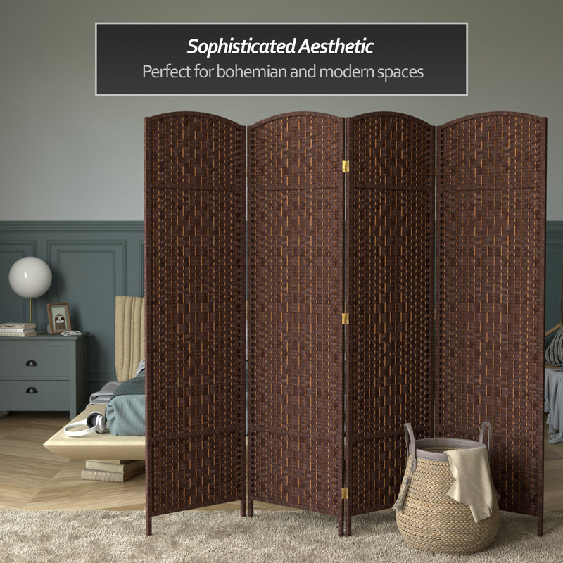 71" Tall Diamond Weave Fiber 6 Panel Room Divider, 4, Dark Mocha