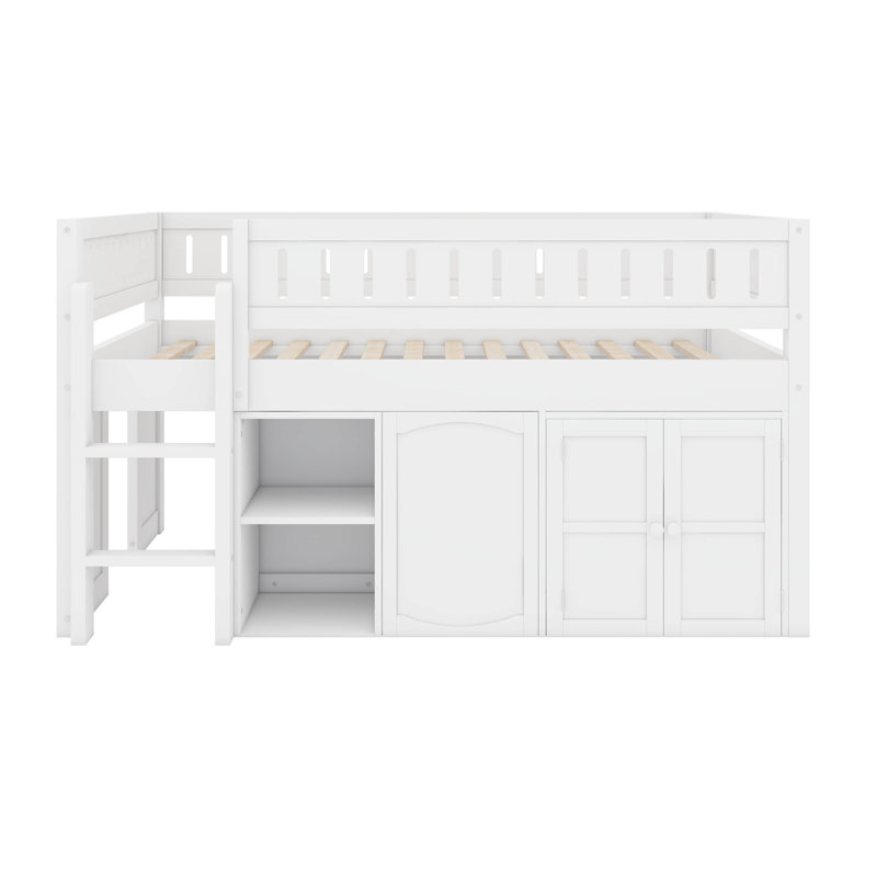 Lit mezzanine double avec armoire de rangement, Blanc