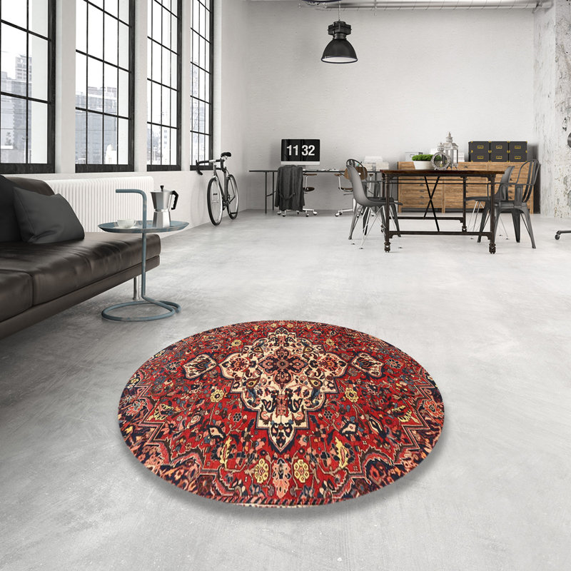 Tapis traditionnel rouge / noir, Rond 4 pi