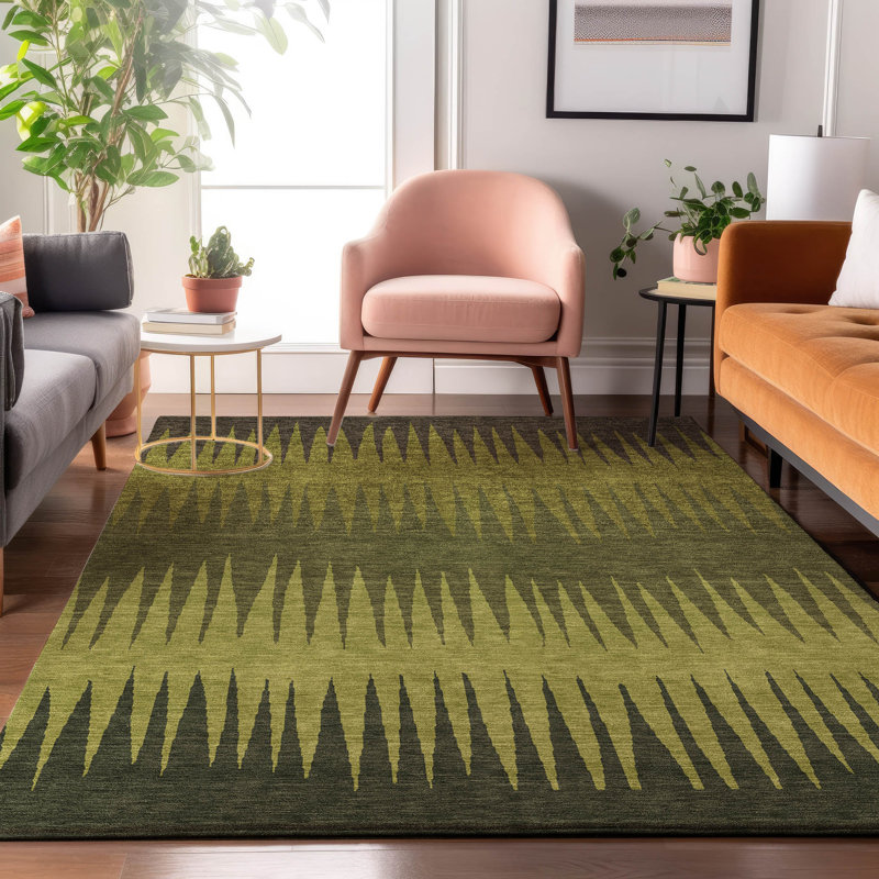 Premium Machine Washable Prisco Olive Rug, Rectangle 9' x 12'