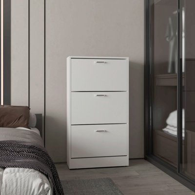Range-chaussures, 3 portes, 3 tablettes, blanc