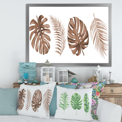 «Tropical Monstera And Palm Leaf In Terracotta», reproduction d'art sur toile encadrée