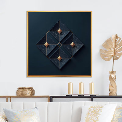 «Rhombus in Deep Blue and Gold Abstract», reproduction sur toile