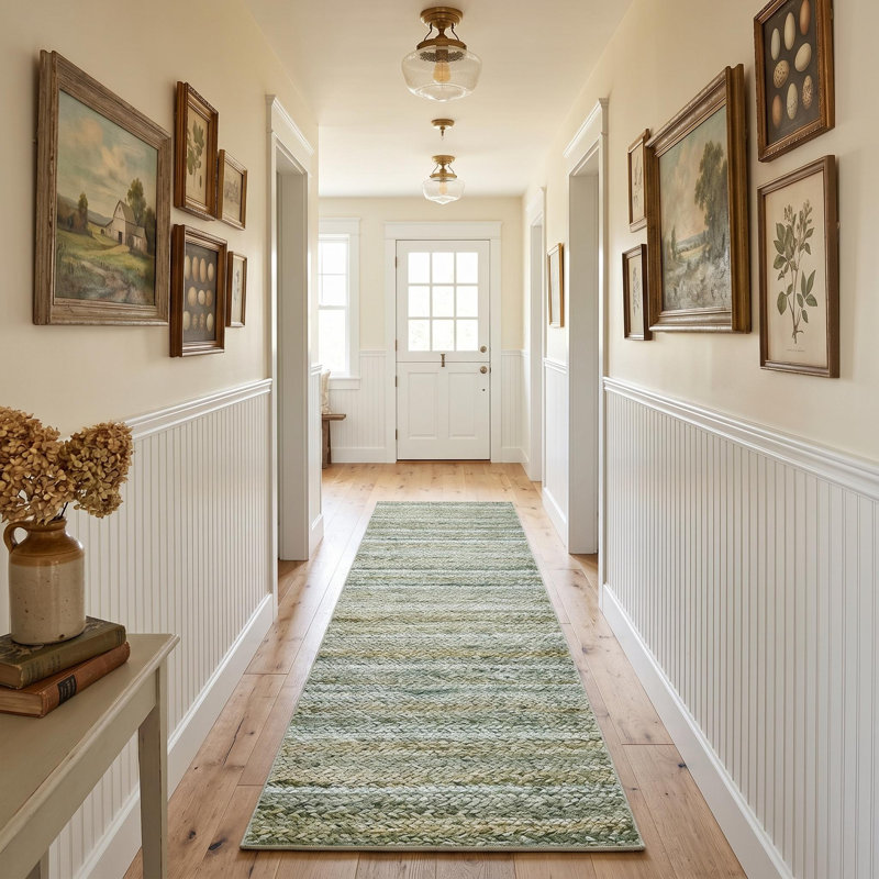 Tapis moderne neutre lavable pour le salon de la chambre à coucher, Green, Runner 2' x 6'