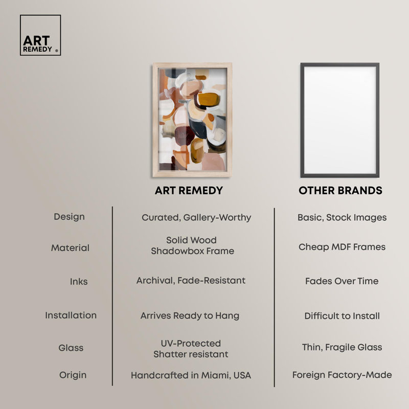 «Taupe Shell Intermix I Shadowbox Print», art mural abstrait par Art Remedy, cadre blond, 11 x 16, H 16 po x l 11 po
