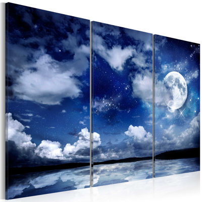The Sea At Night - 3 Piece Wrapped Canvas Painting