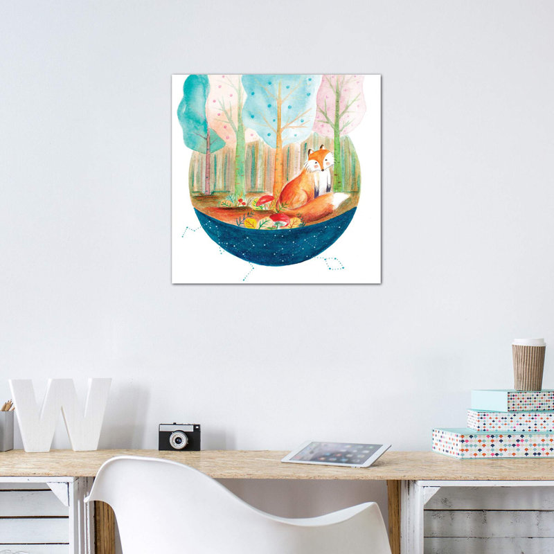 Renard et baleine I - impression, Pas de tapis, H 18 po x l 18 po x 1,5 po, Toile tendue
