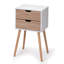 Table de chevet avec 2 tiroirs, pieds en bois massif, surface en noyer blanc pour le rangement des tiroirs des tables de chevet, design-965815913