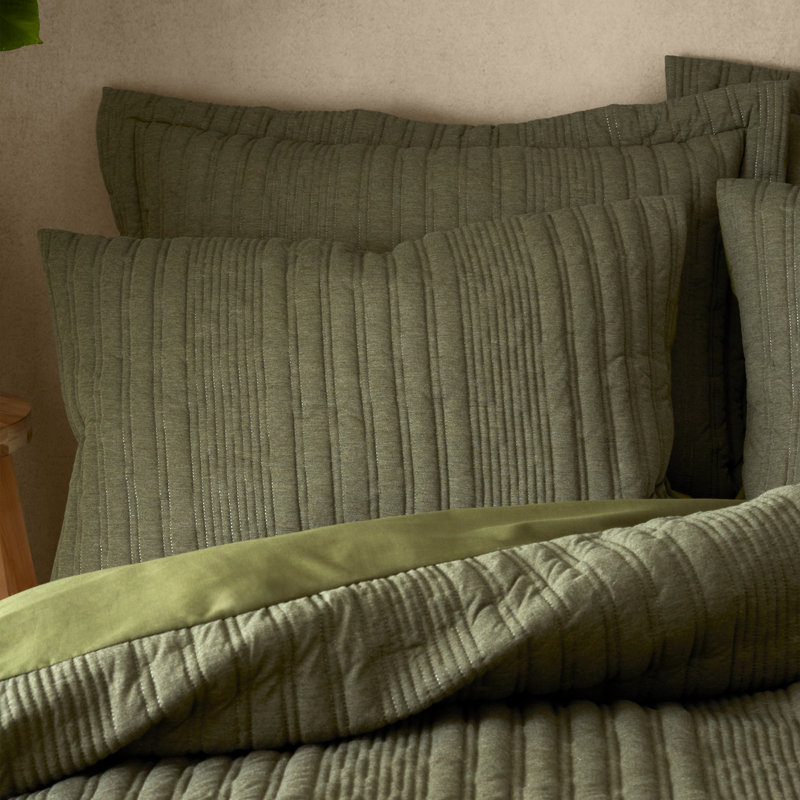 Tamba Jersey Stripe Double Duvet Cover Set with Pillowcases, Double Duvet Cover + 2 Standard Pillowcases, Green