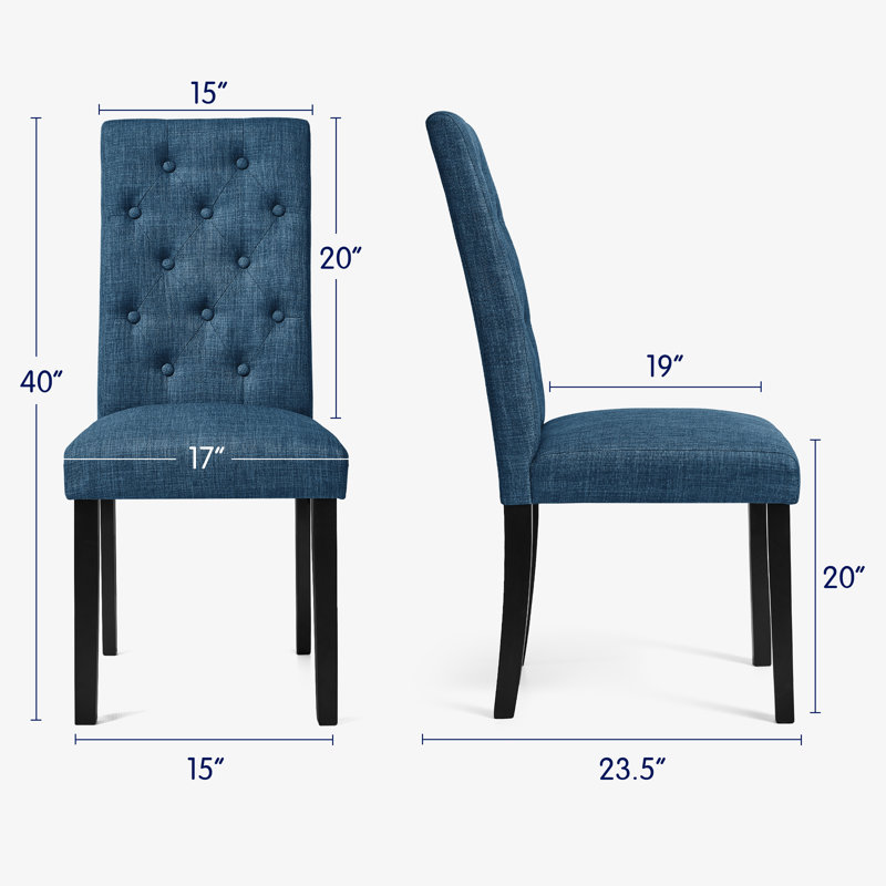 Tufted  Fabric Upholstered Parsons Dining Chairs, Navy, 2