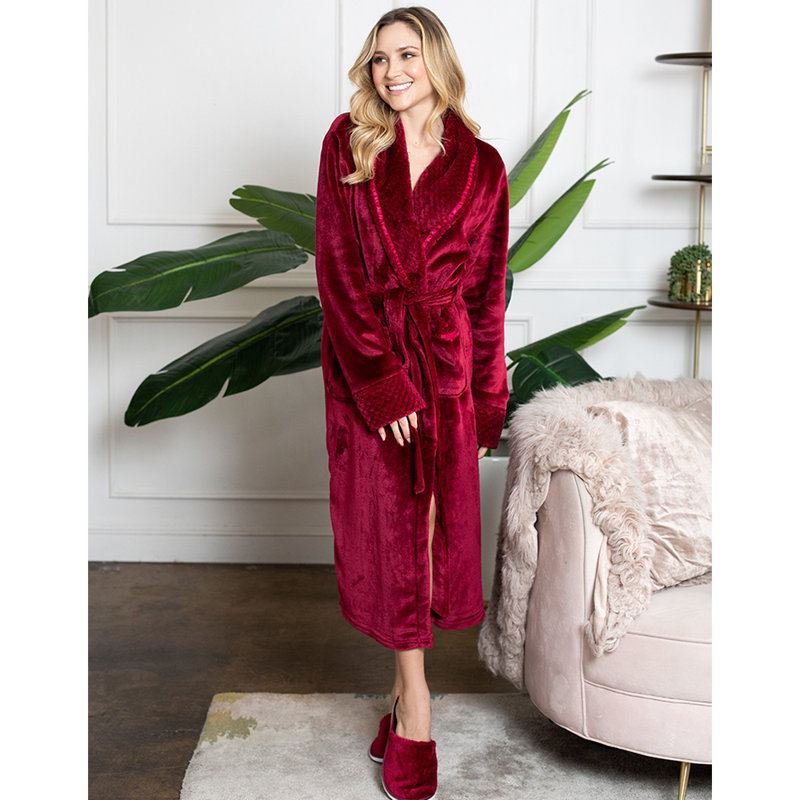 LOTUS LINEN Peignoirs moelleux moelleux peignoirs longs, M / G, Vin rouge