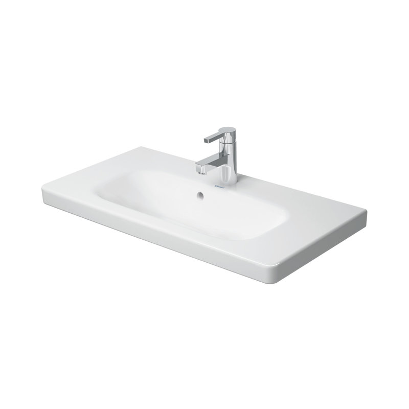 White Ceramic Rectangular Wall Mount Bathroom Sink with Overflow