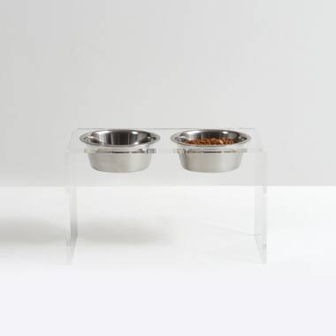 Smoke Grey Acrylic Double Bowl Elevated Pet Feeder